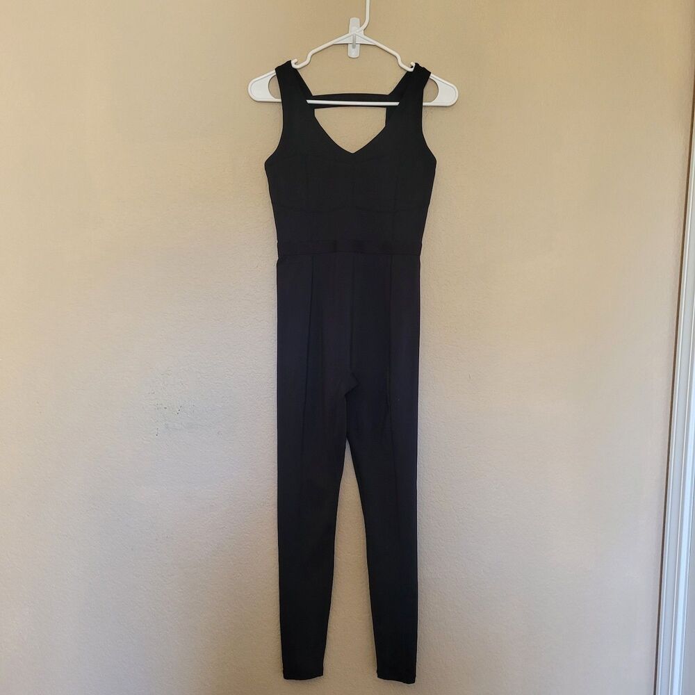 Fabletics Womens Size Small Motion 365 Jumpsuit Black Stretchy Open Back Active